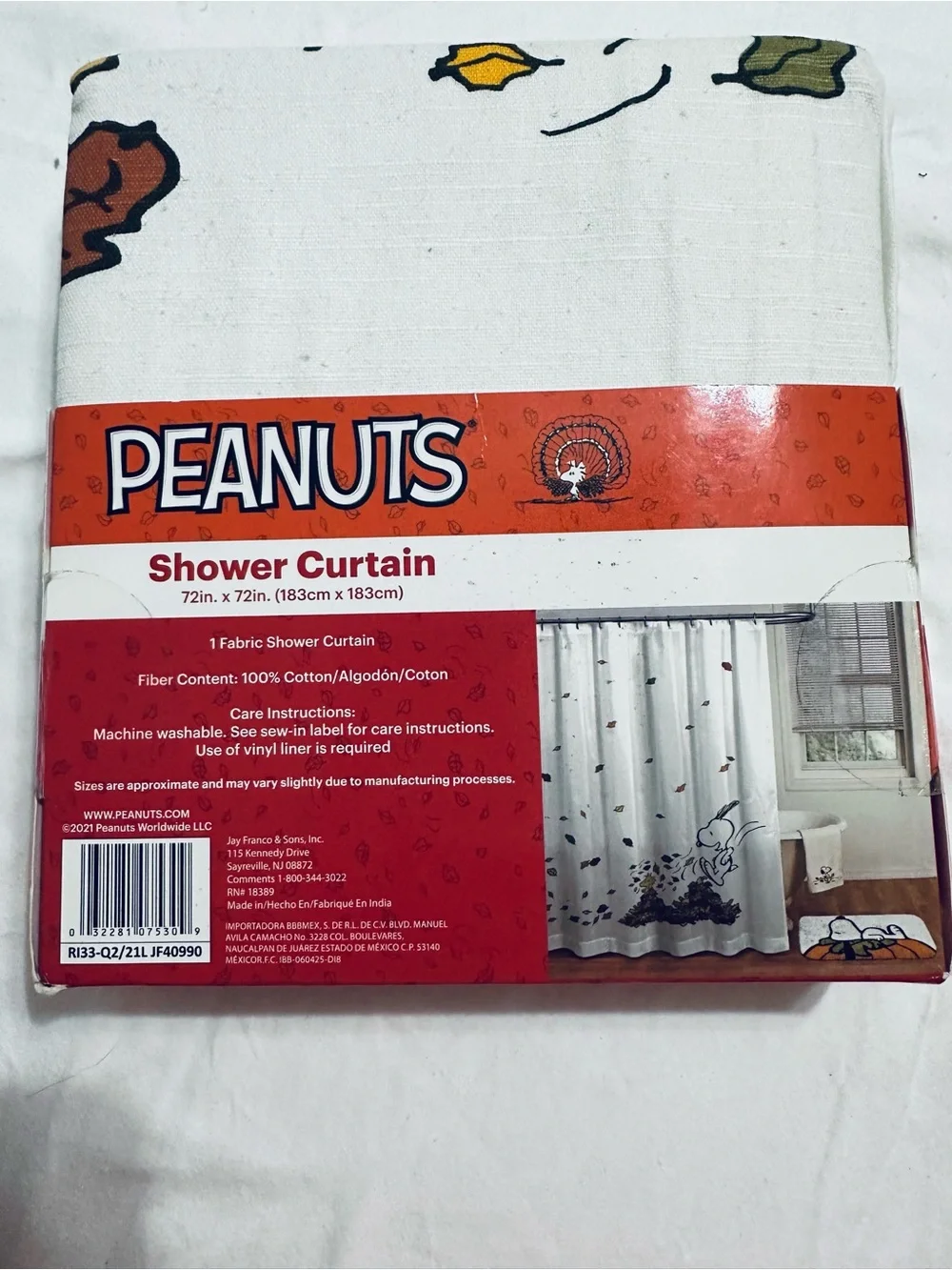 Peanuts Woodstock Fall Shower Curtain 72x72 Autumn Leaves Snoopy Bathroom Decor